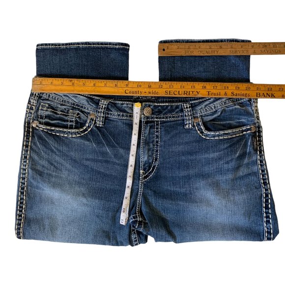 Silver Jeans Suki Mid Capri Womens Jeans Tag 22 Blue W42xL24 Stretch Denim - Picture 6 of 12